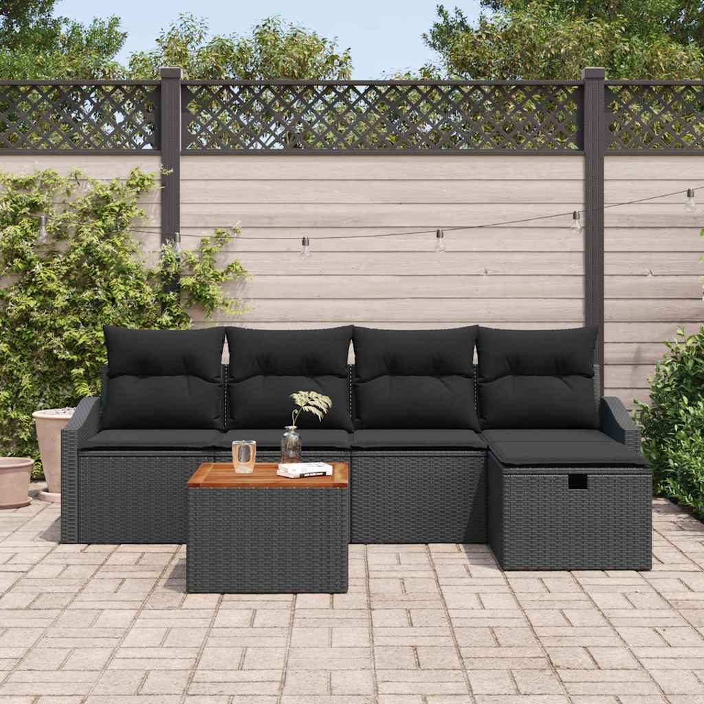 Set Divano da Giardino 6 pz Nero polyrattan