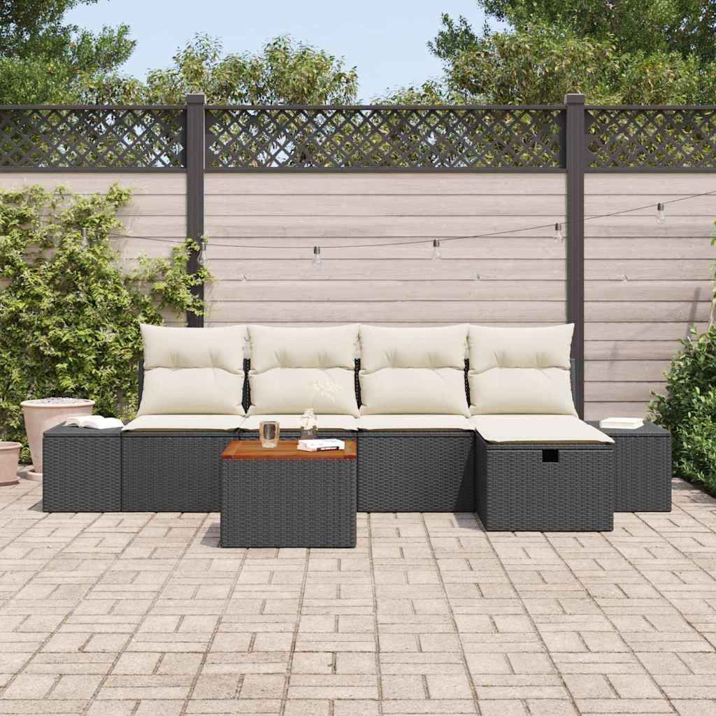 Set Divano da Giardino 6 pz Nero polyrattan