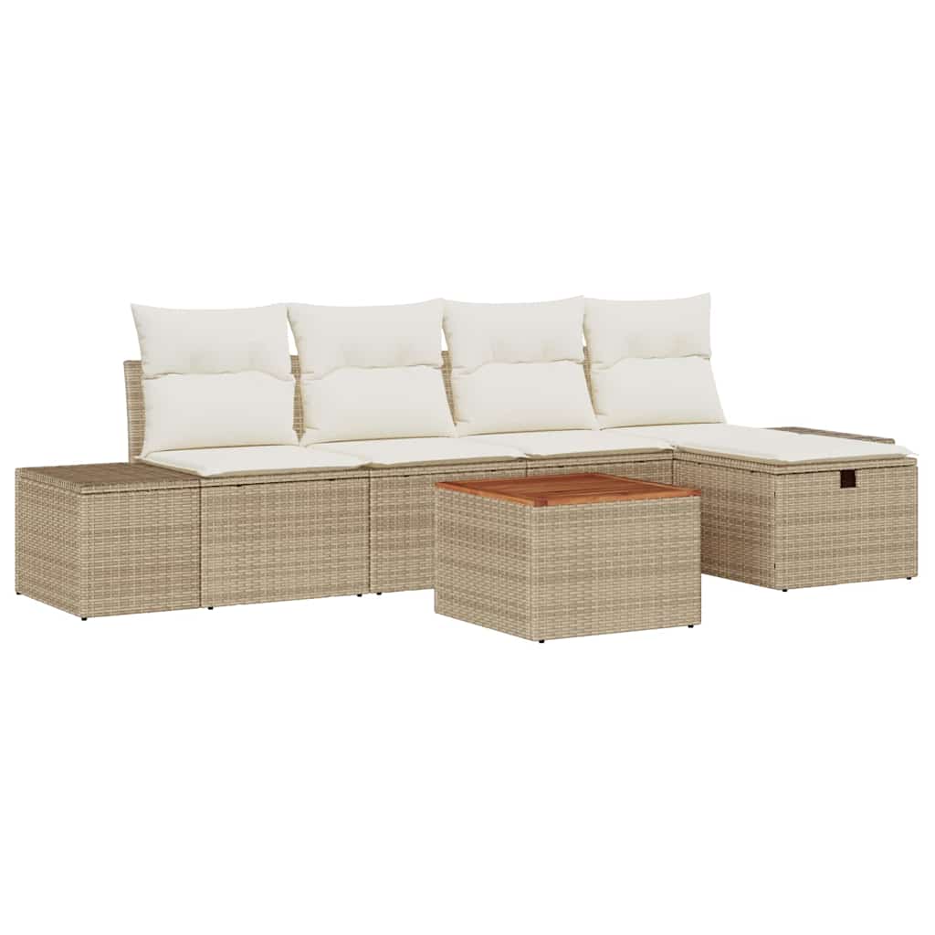 Set Divano da Giardino 6 pz Beige polyrattan