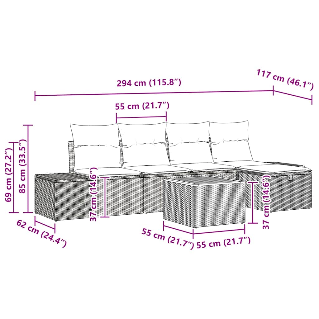 Set Divano da Giardino 6 pz Nero polyrattan
