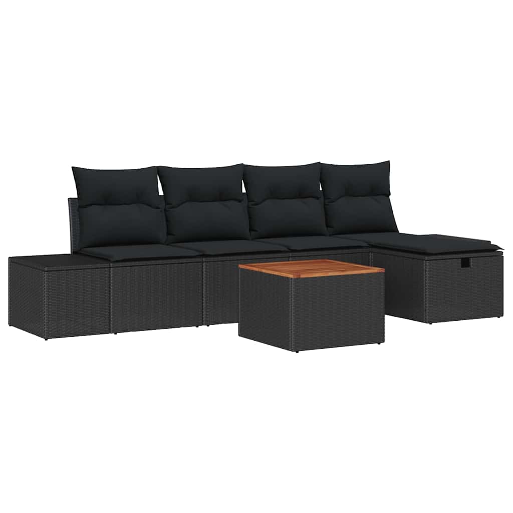 Set Divano da Giardino 6 pz Nero polyrattan