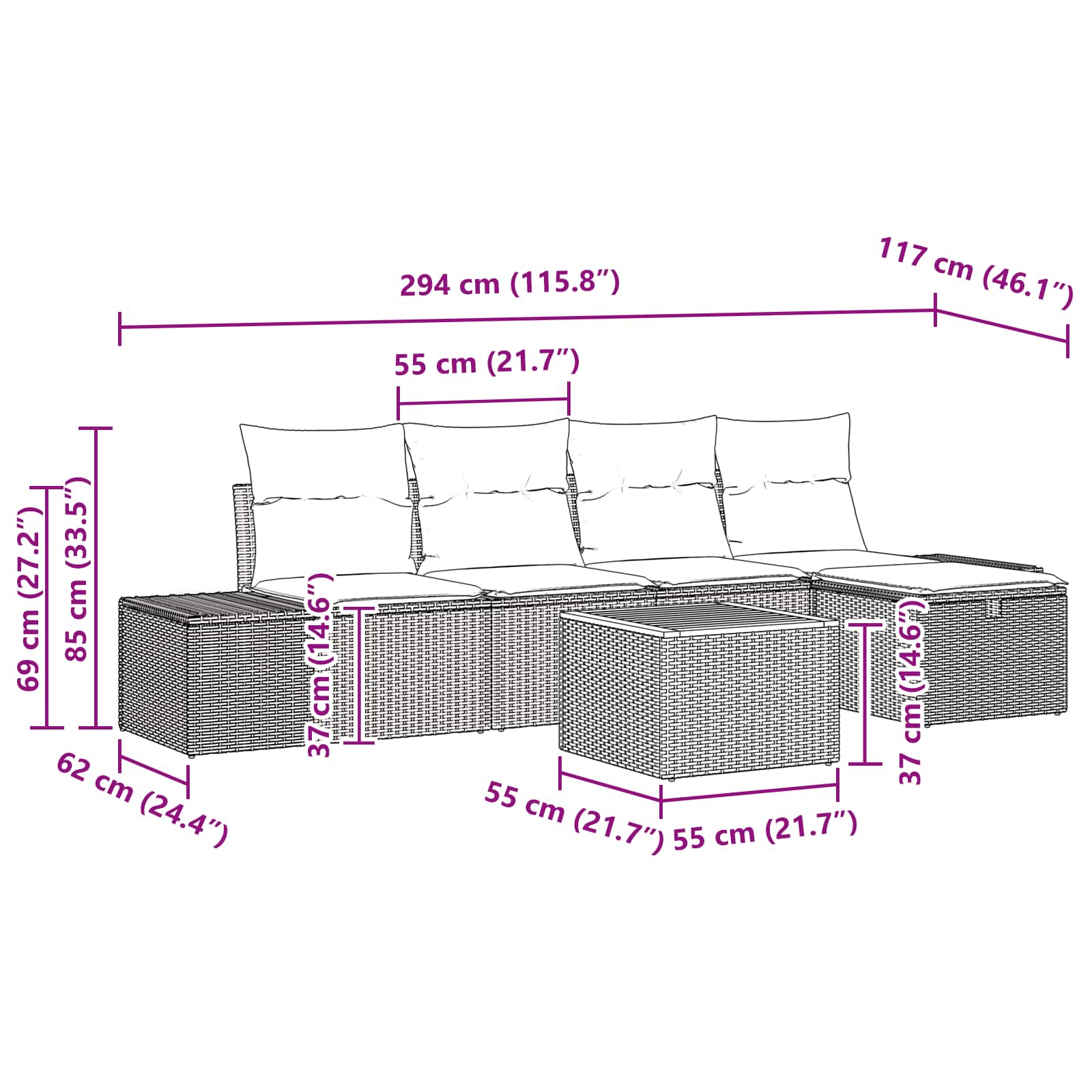Set Divano da Giardino 6 pz Nero polyrattan