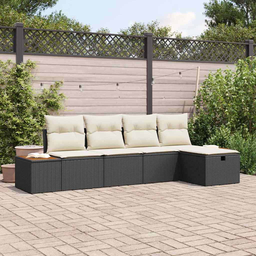 Set Divano da Giardino 5 pz Nero polyrattan