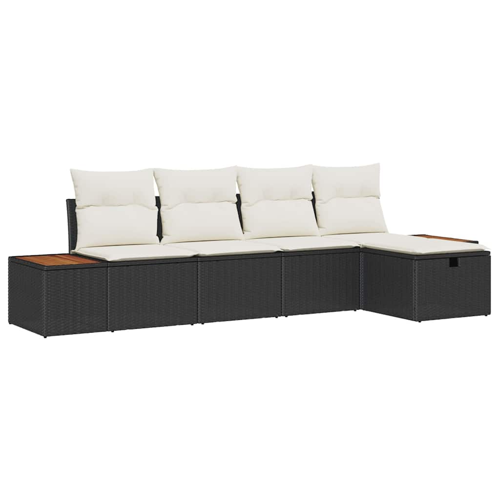 Set Divano da Giardino 5 pz Nero polyrattan