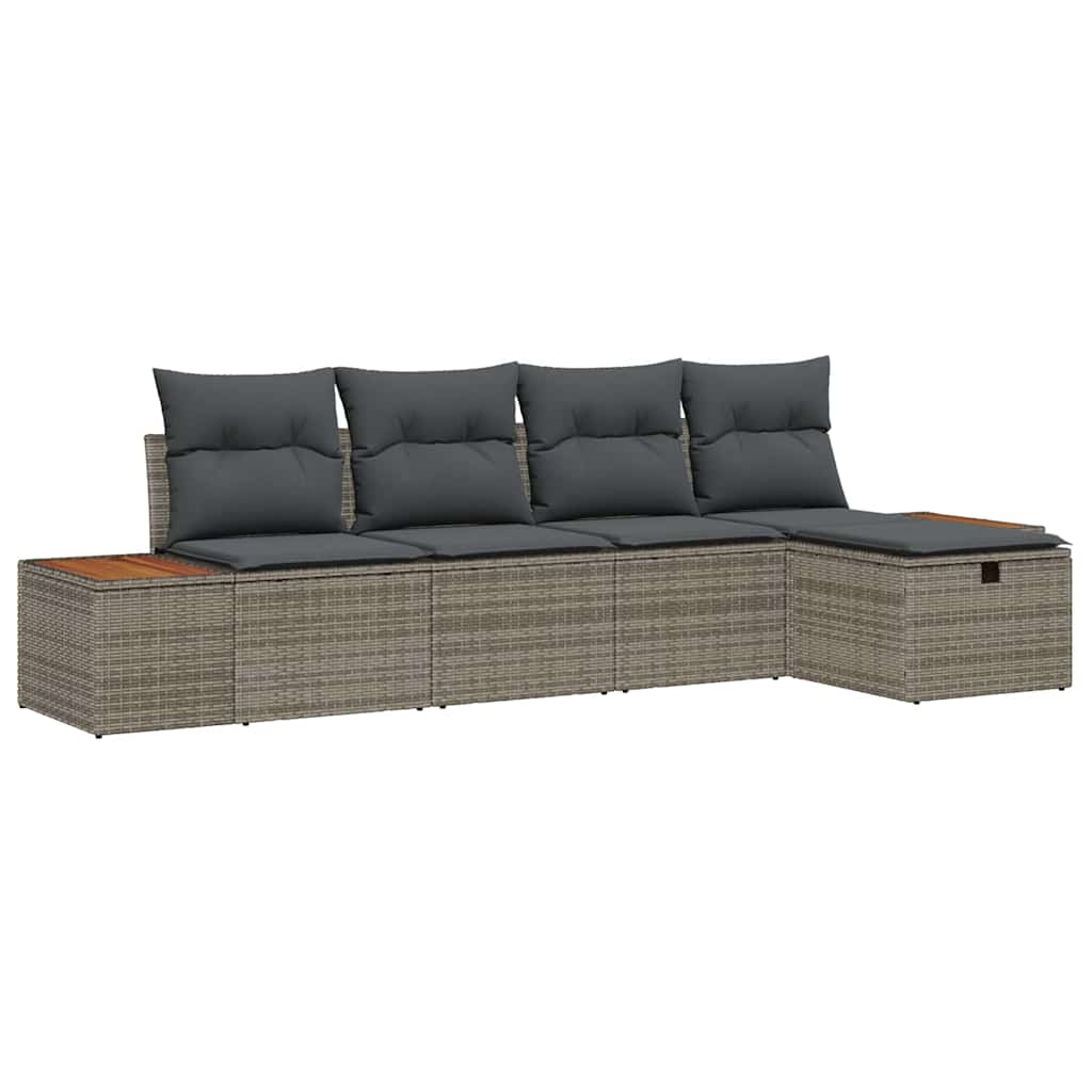 Set Divano da Giardino 5 pz Grigio polyrattan