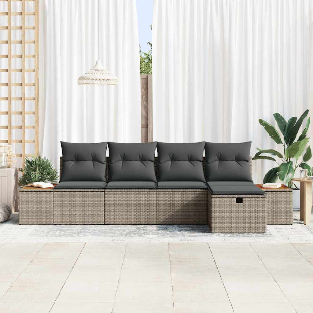Set Divano da Giardino 5 pz Grigio polyrattan