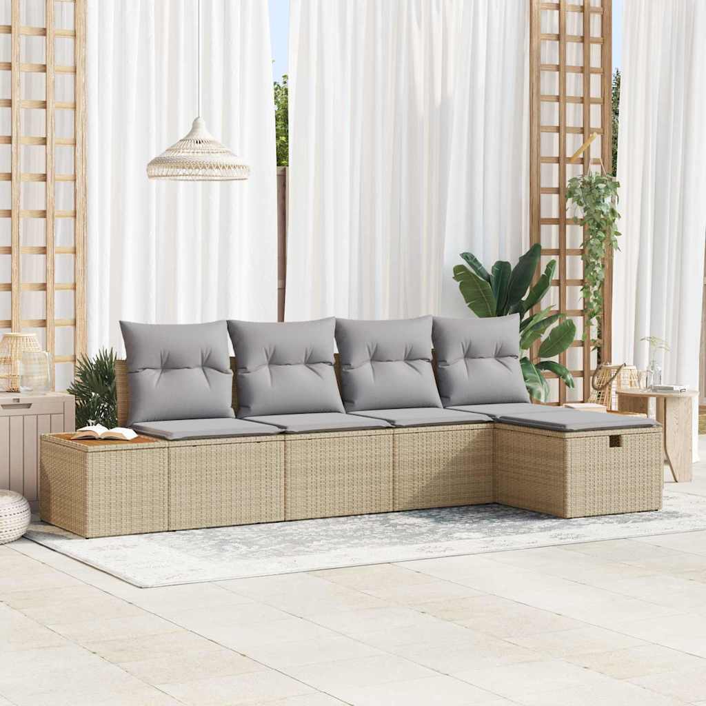 Set Divano da Giardino 5 pz Beige polyrattan