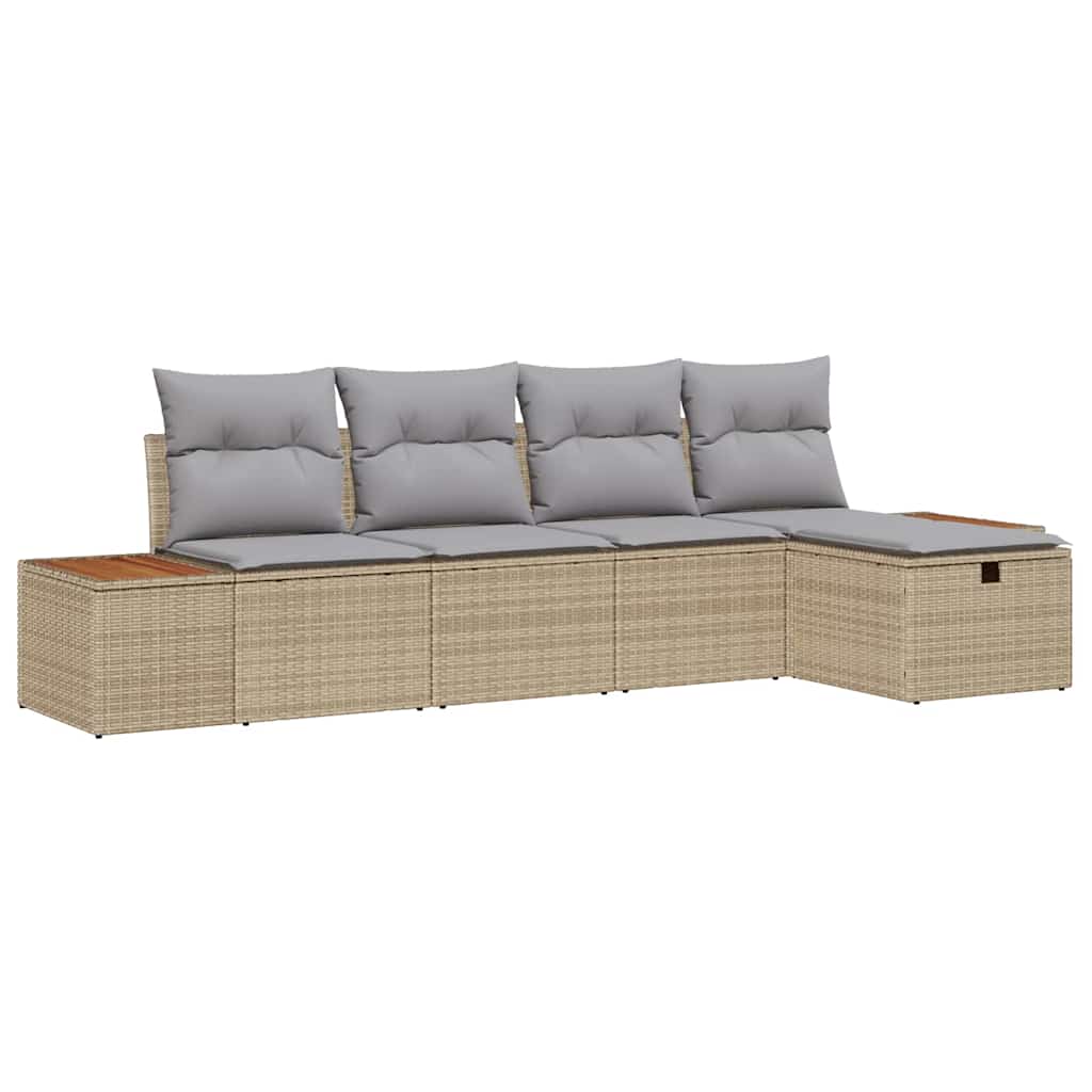 Set Divano da Giardino 5 pz Beige polyrattan