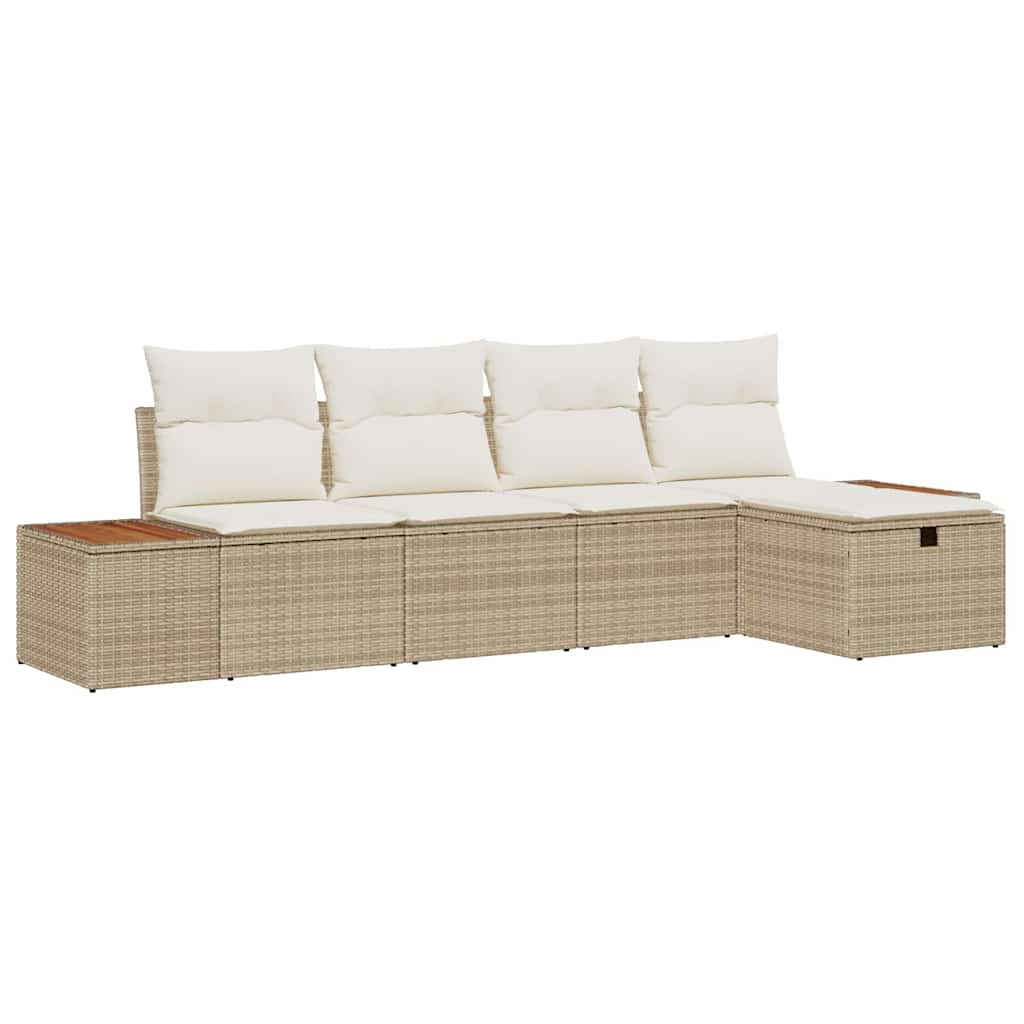 Set Divano da Giardino 5 pz Beige polyrattan