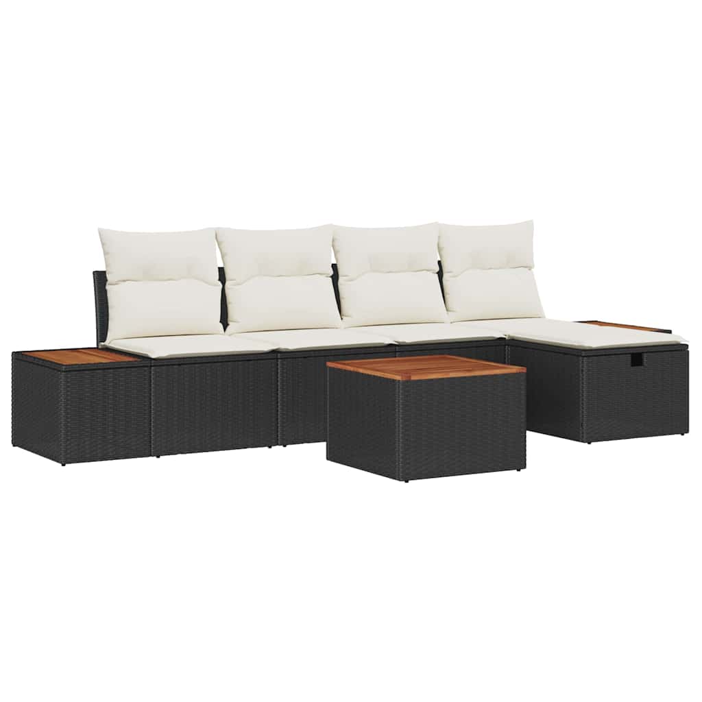 Set Divano da Giardino 6 pz Nero polyrattan