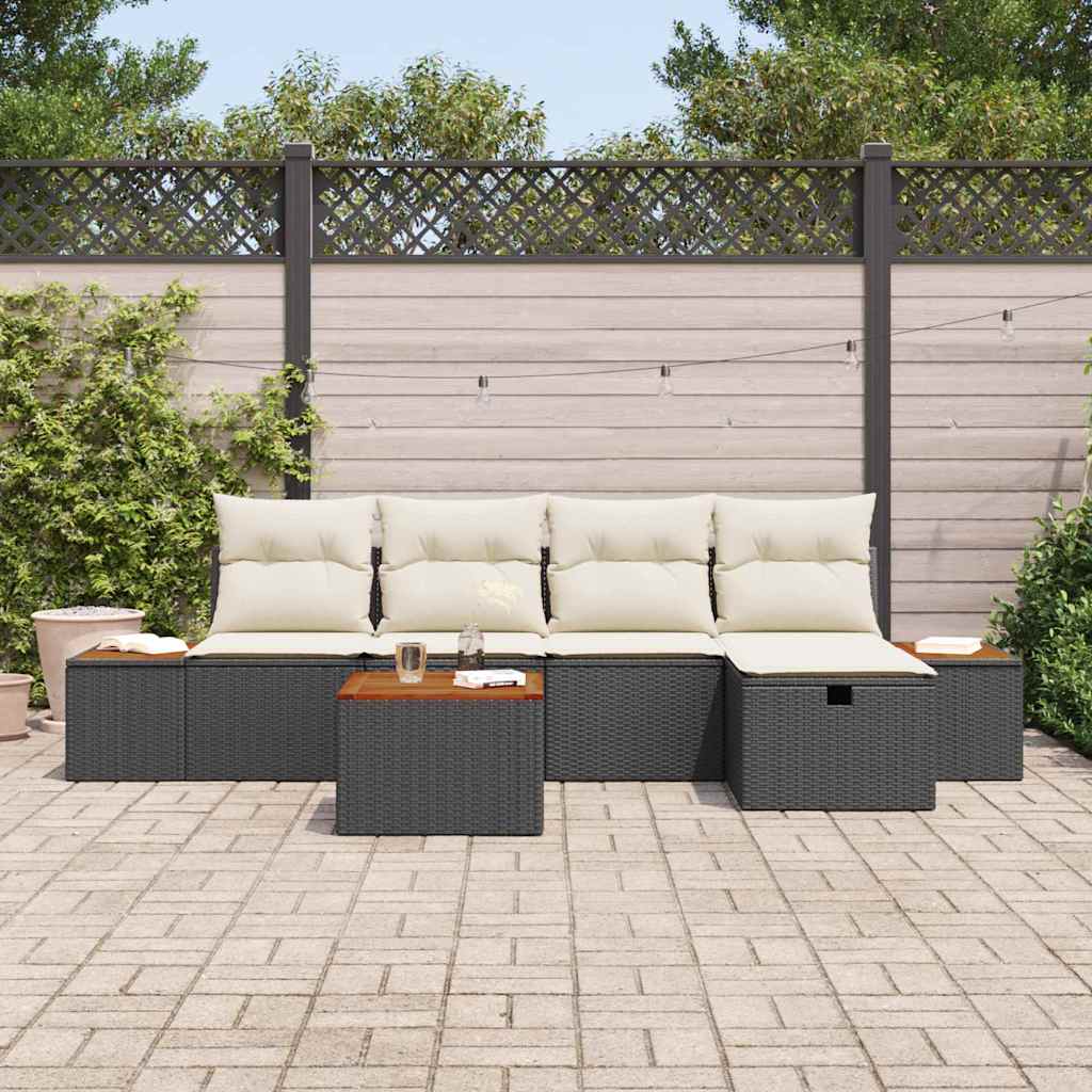 Set Divano da Giardino 6 pz Nero polyrattan