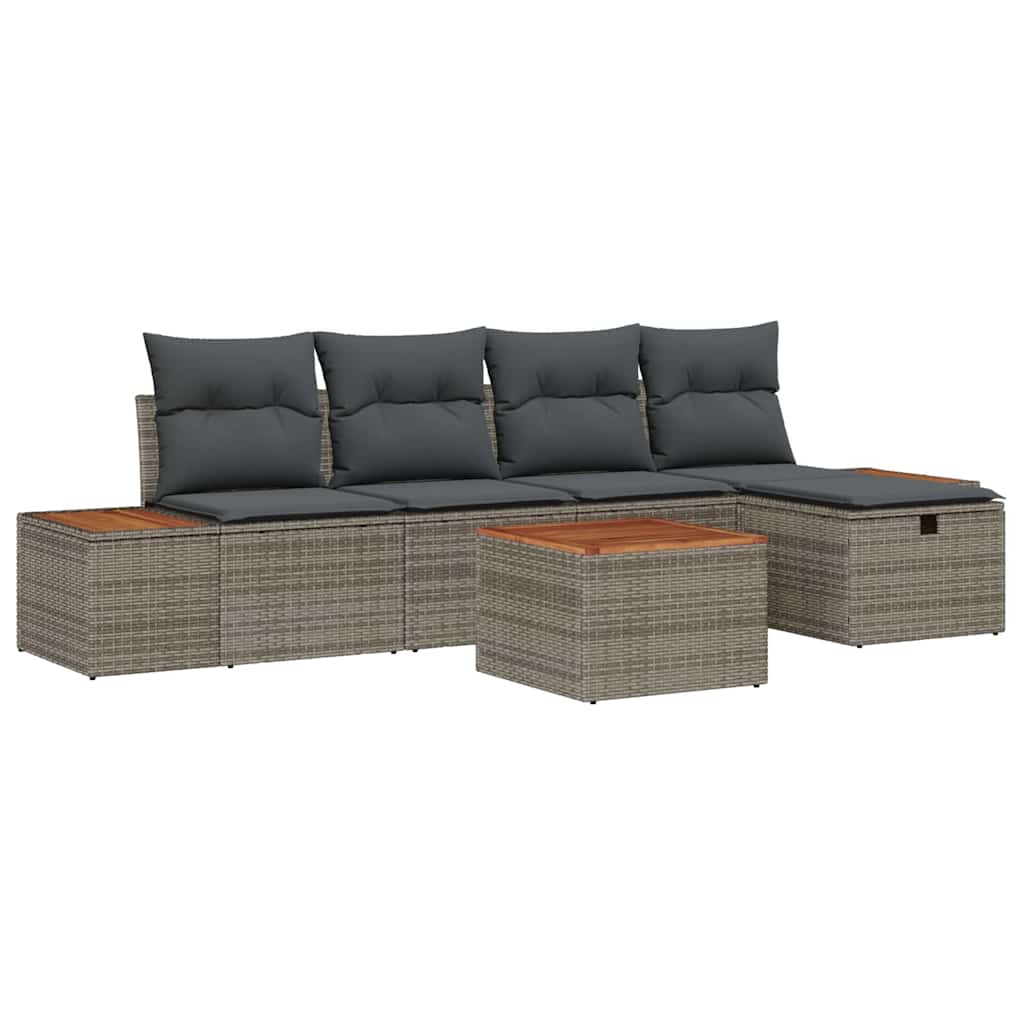 Set Divano da Giardino 6 pz Grigio polyrattan