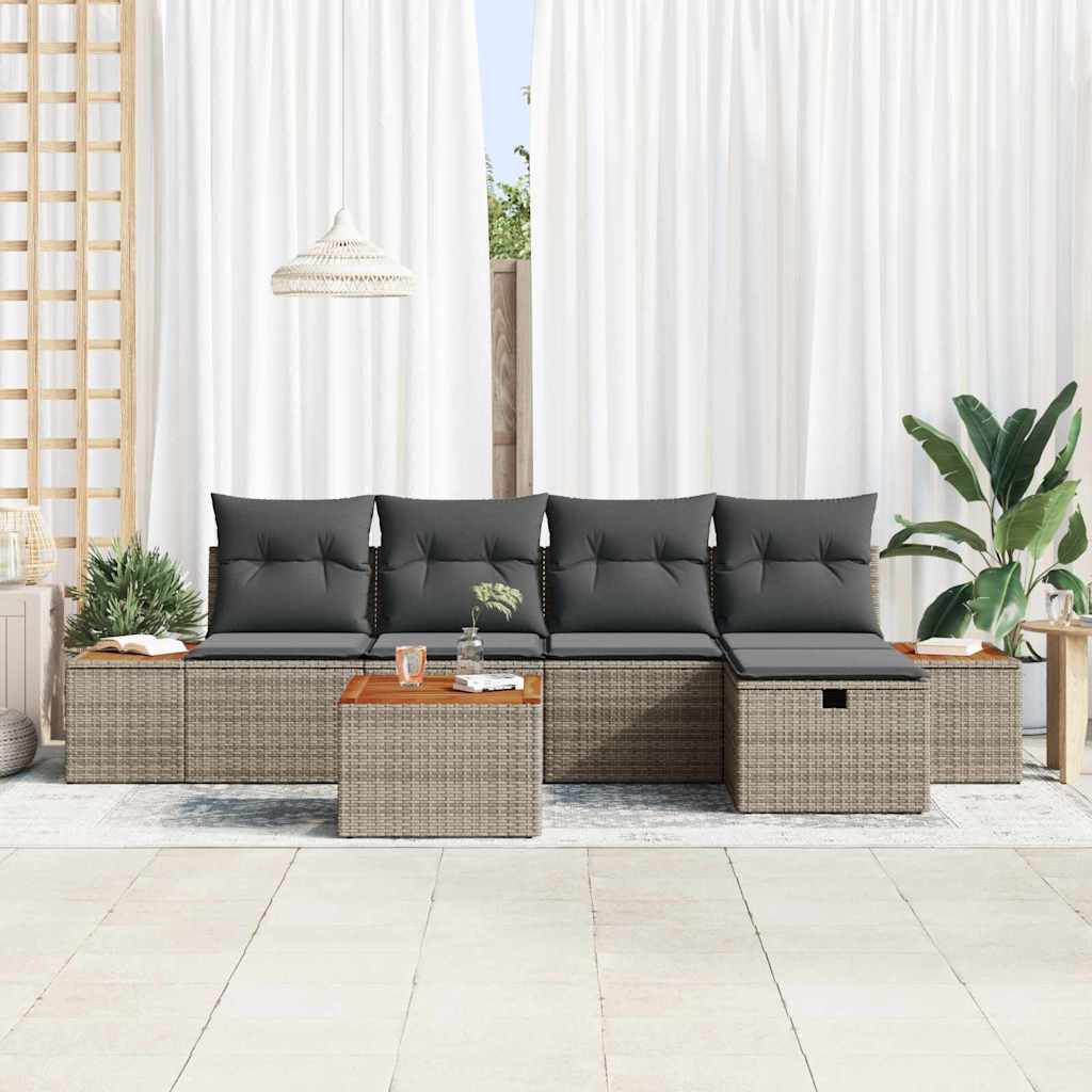 Set Divano da Giardino 6 pz Grigio polyrattan