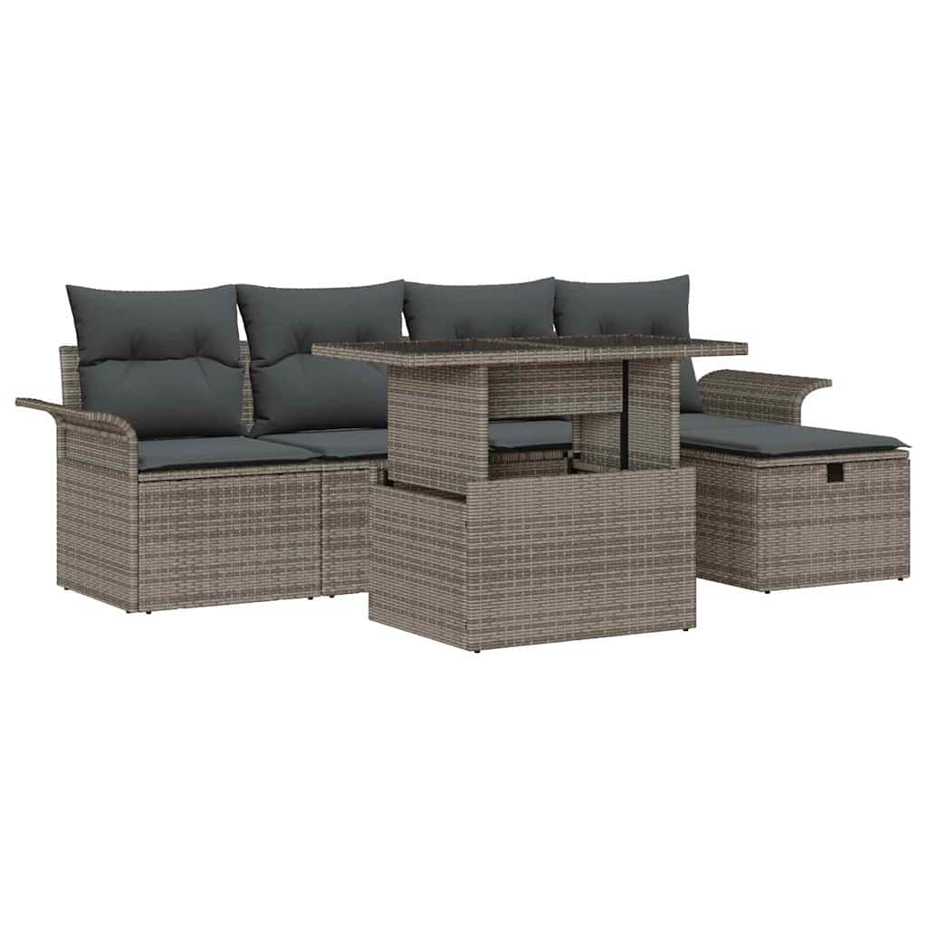 Set Divano da Giardino 6 pz Grigio polyrattan