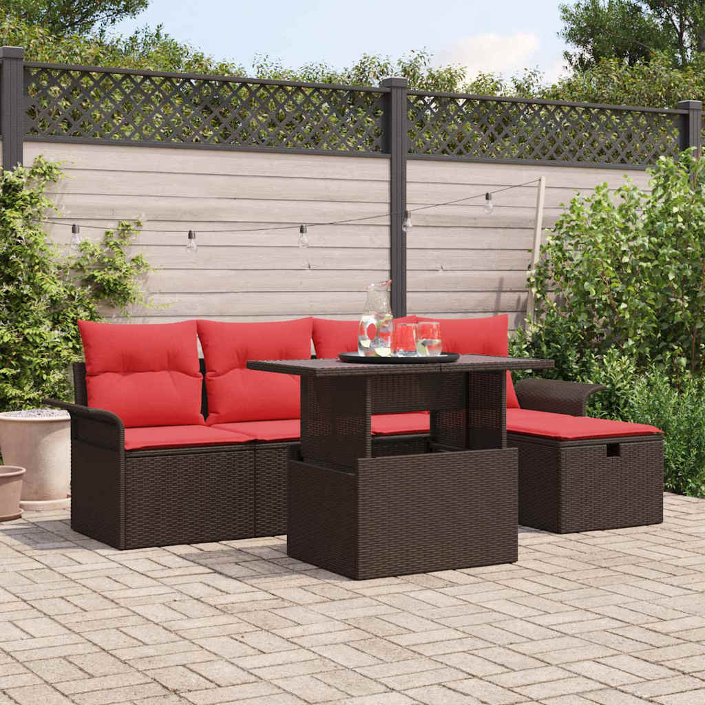 Set Divano da Giardino 6 pz Marrone polyrattan