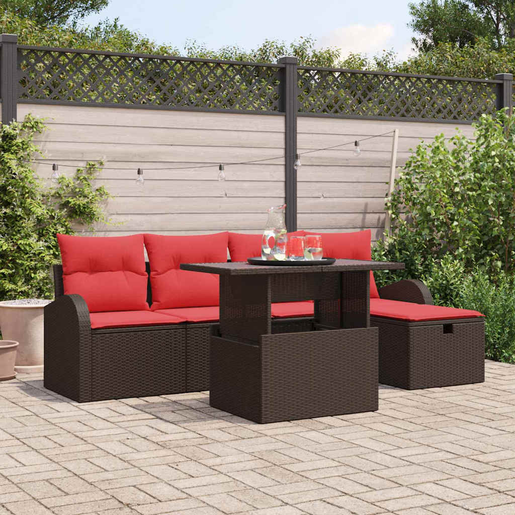 Set Divano da Giardino 6 pz Marrone polyrattan