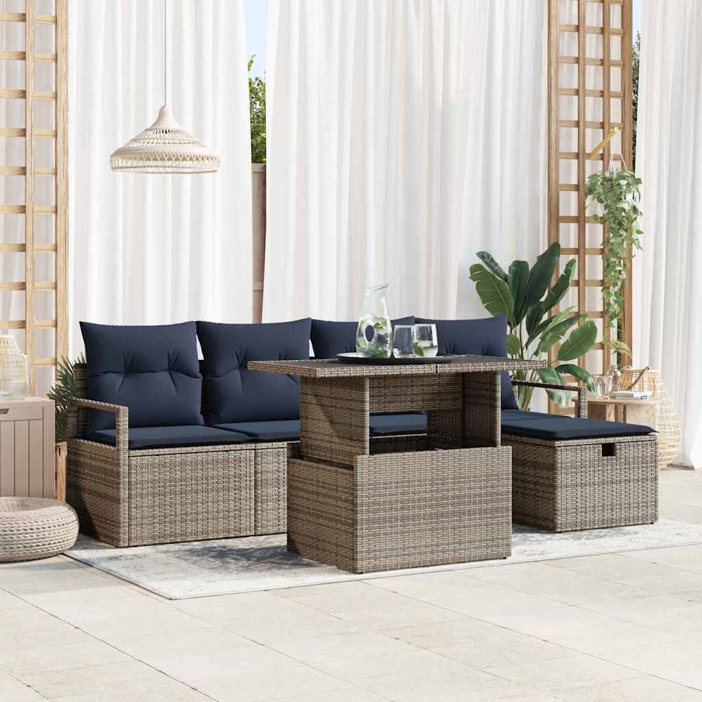 Set Divano da Giardino 6 pz Grigio polyrattan