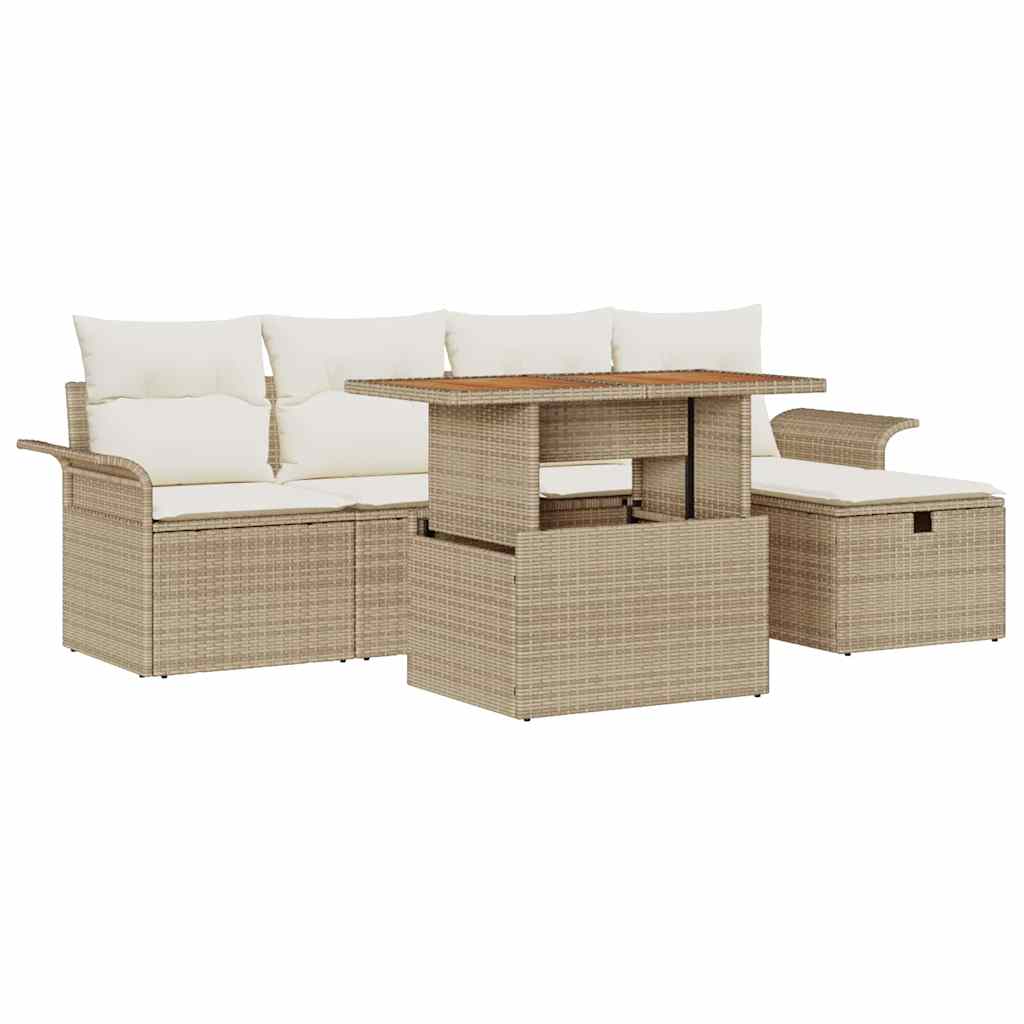 Set Divano da Giardino 6 pz Beige polyrattan