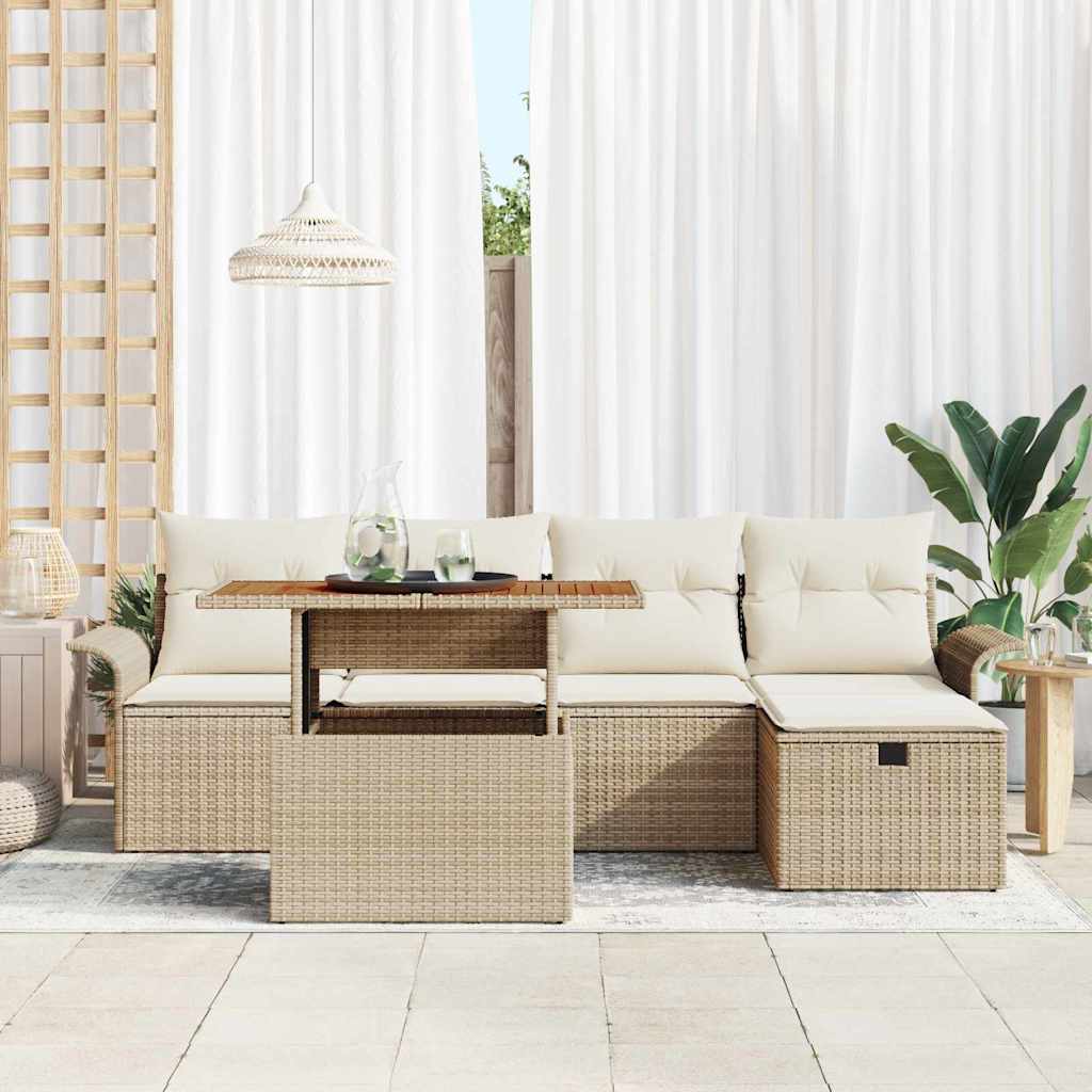 Set Divano da Giardino 6 pz Beige polyrattan
