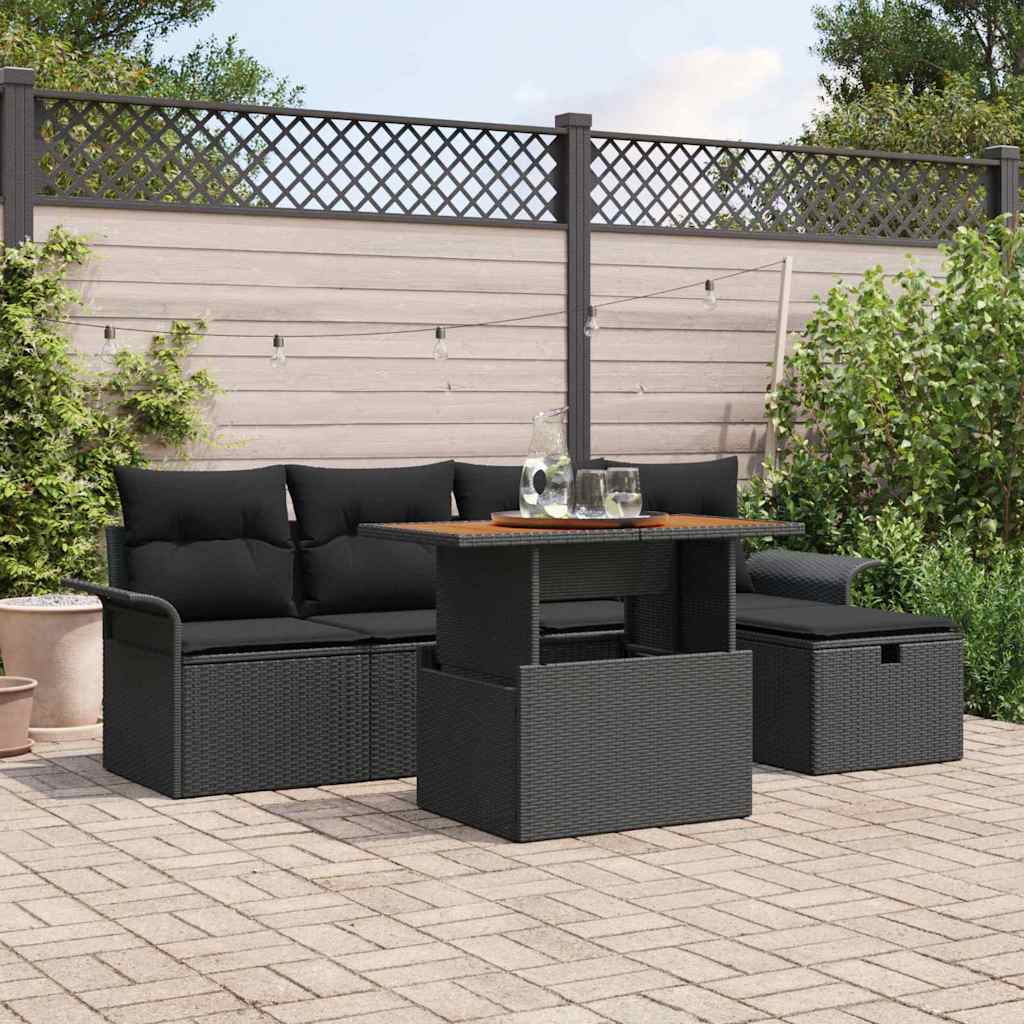 Set Divano da Giardino 6 pz Nero polyrattan