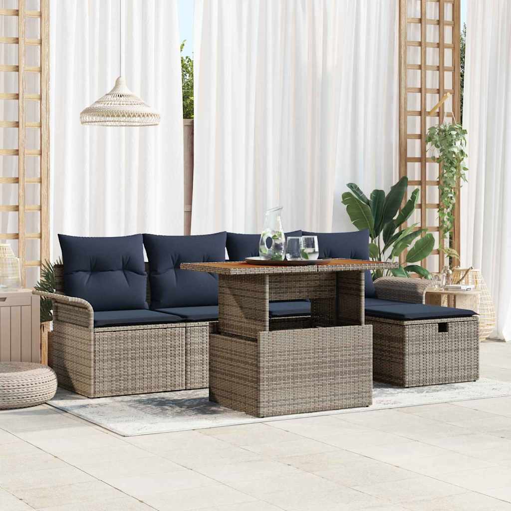 Set Divano da Giardino 6 pz Grigio polyrattan