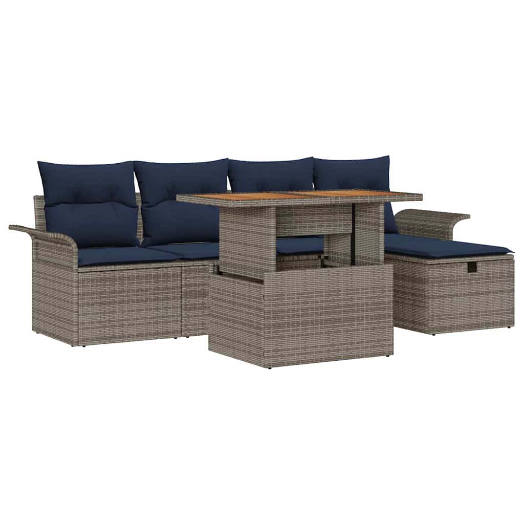 Set Divano da Giardino 6 pz Grigio polyrattan