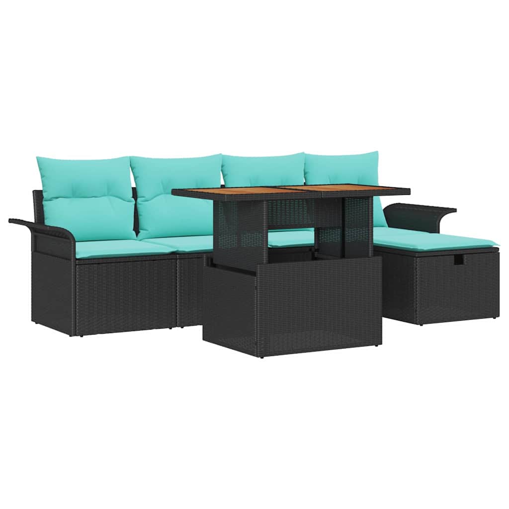 Set Divano da Giardino 6 pz Nero polyrattan