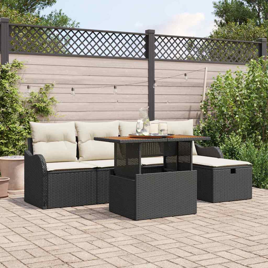 Set Divano da Giardino 6 pz Nero polyrattan