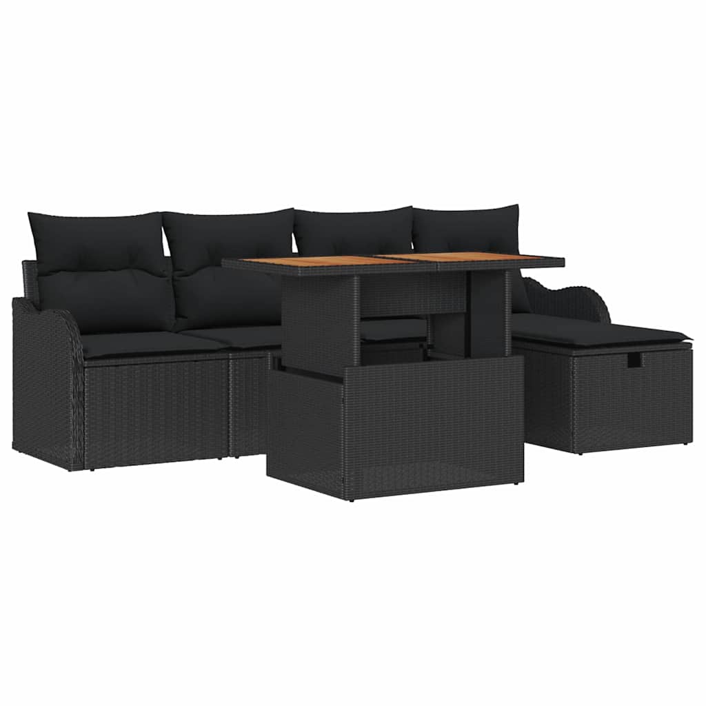 Set Divano da Giardino 6 pz Nero polyrattan