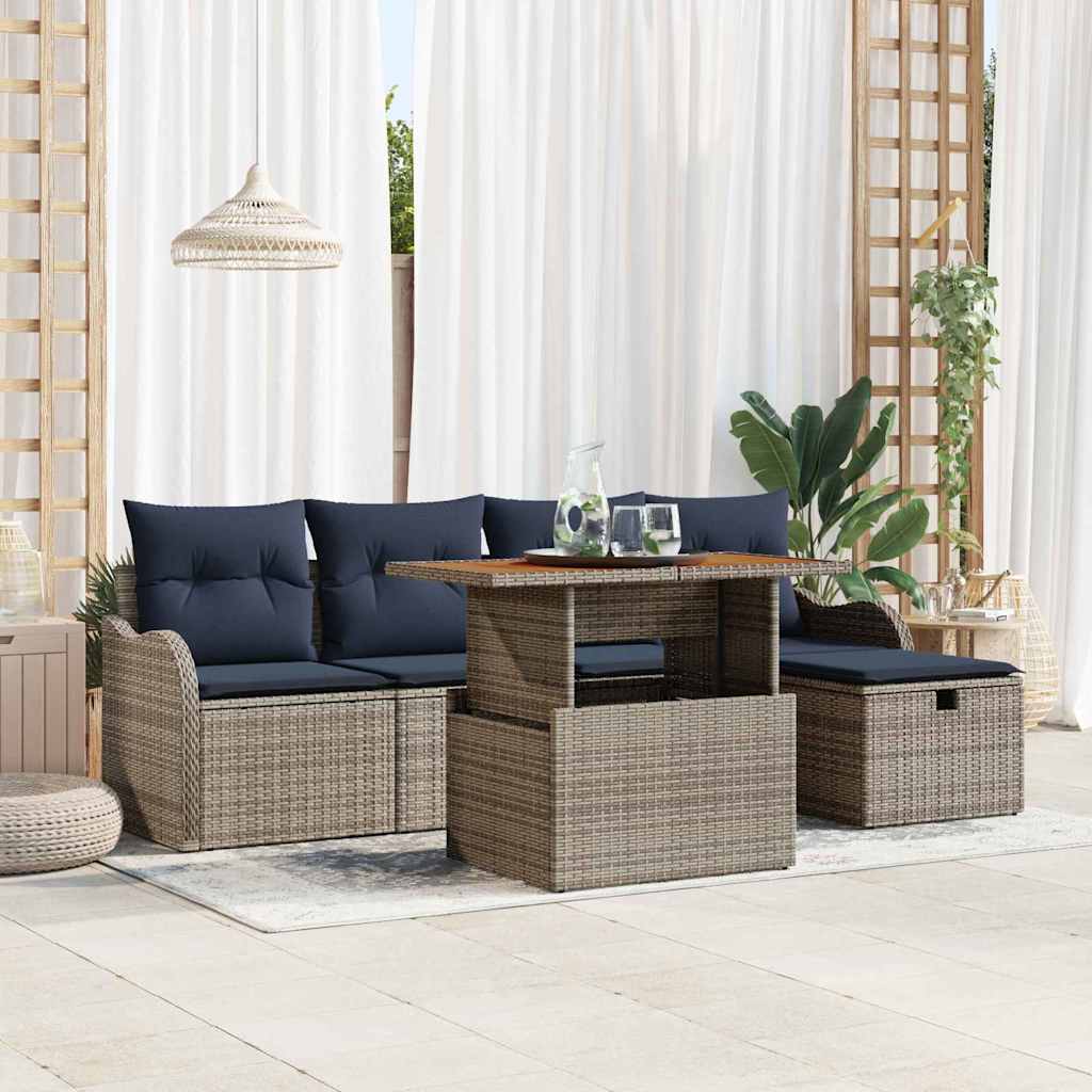 Set Divano da Giardino 6 pz Grigio polyrattan