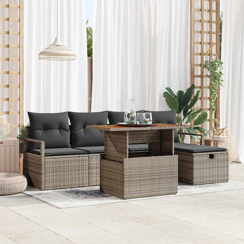Set Divano da Giardino 6 pz Grigio polyrattan