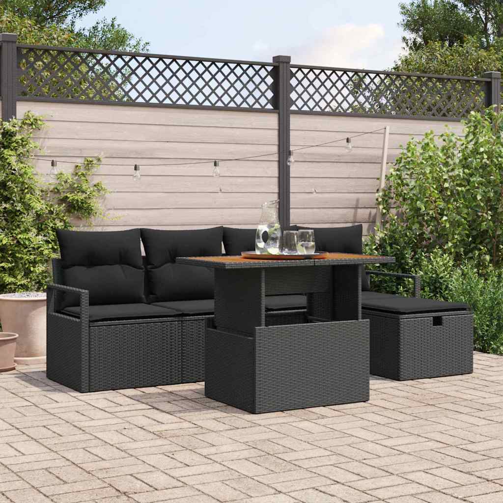 Set Divano da Giardino 6 pz Nero polyrattan