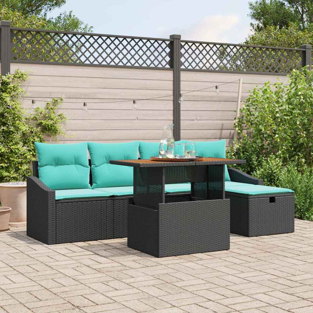 Set Divano da Giardino 6 pz Nero polyrattan