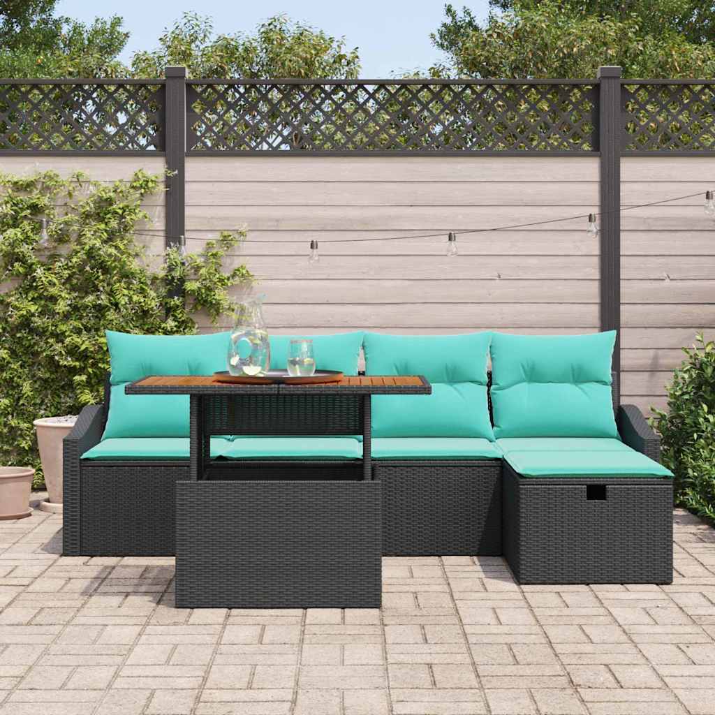 Set Divano da Giardino 6 pz Nero polyrattan