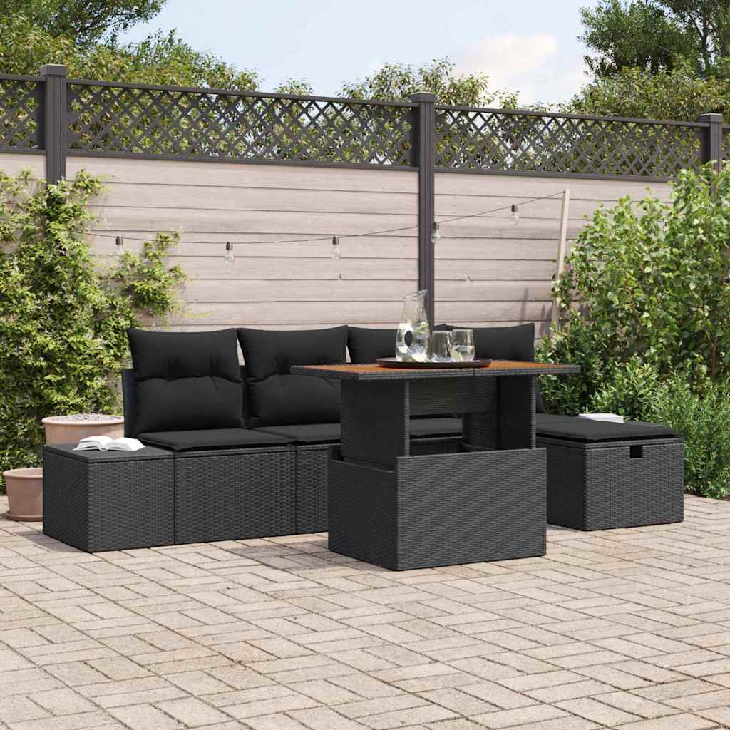 Set Divano da Giardino 6 pz Nero polyrattan