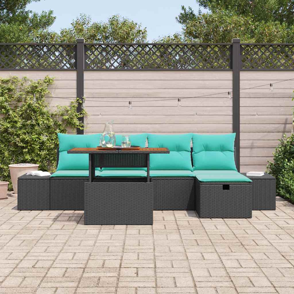 Set Divano da Giardino 6 pz Nero polyrattan