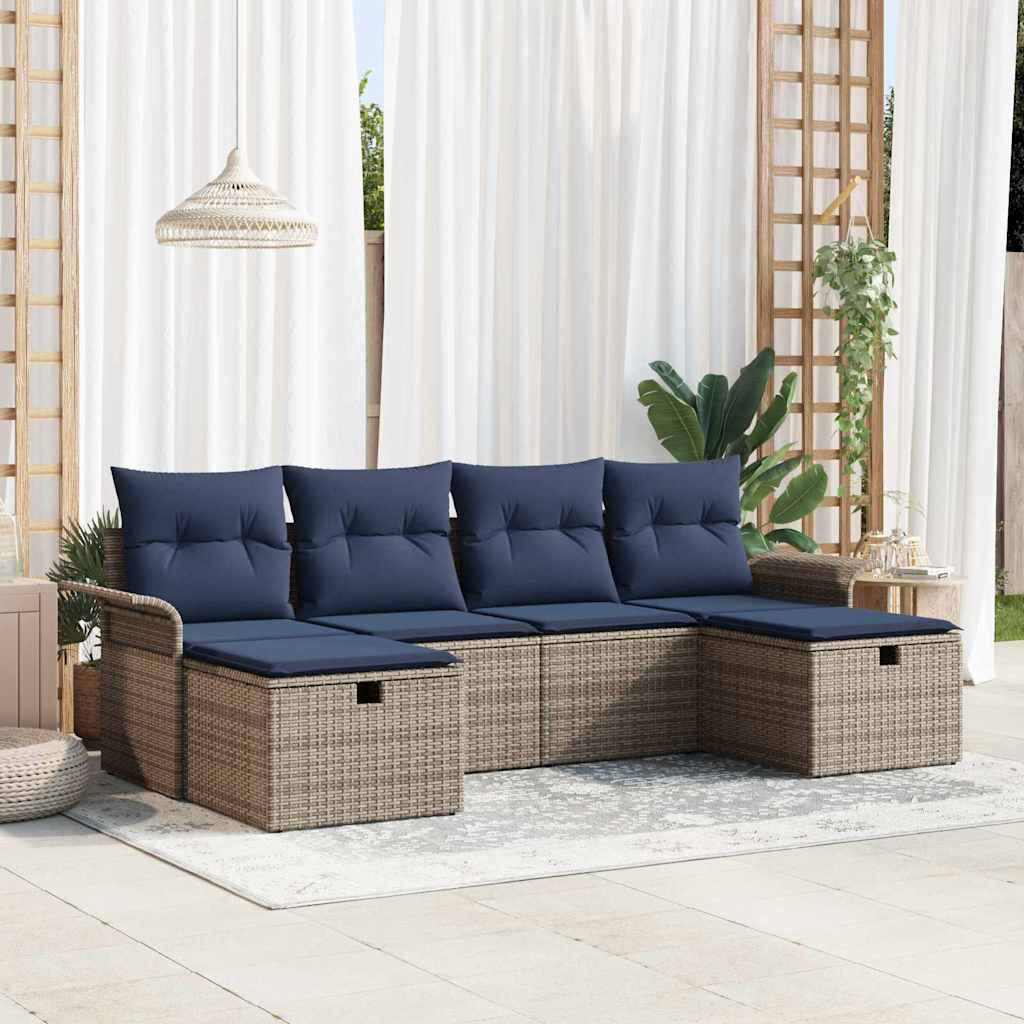 Set Divano da Giardino 6 pz Poly Rattan