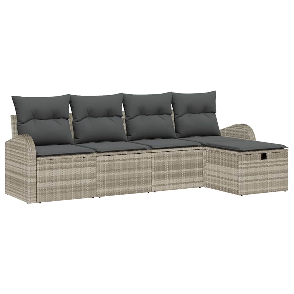 Set Divano da Giardino 5 pz Grigio chiaro polyrattan