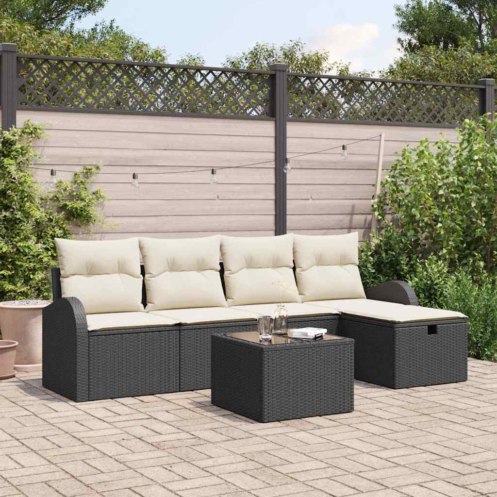 Set Divano da Giardino 6 pz Nero polyrattan