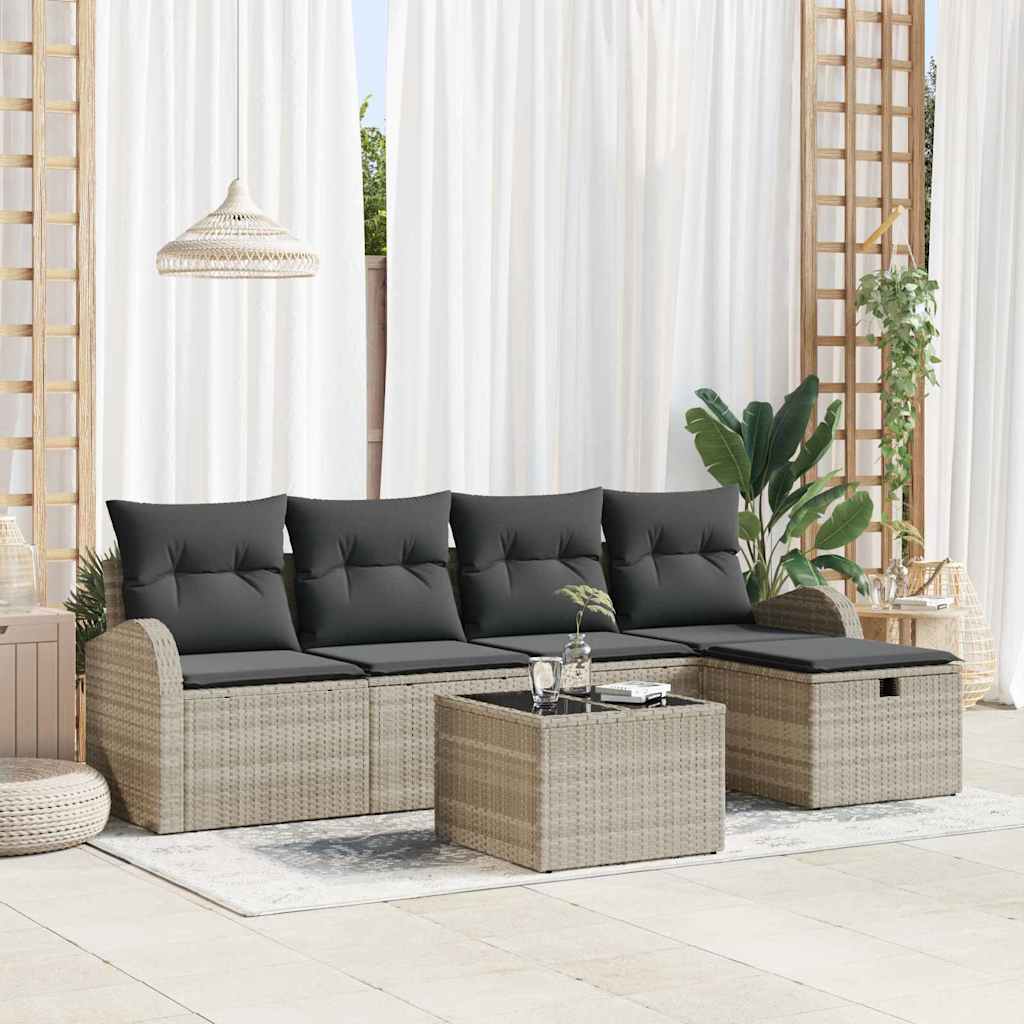 Set Divano da Giardino 6 pz Grigio chiaro polyrattan