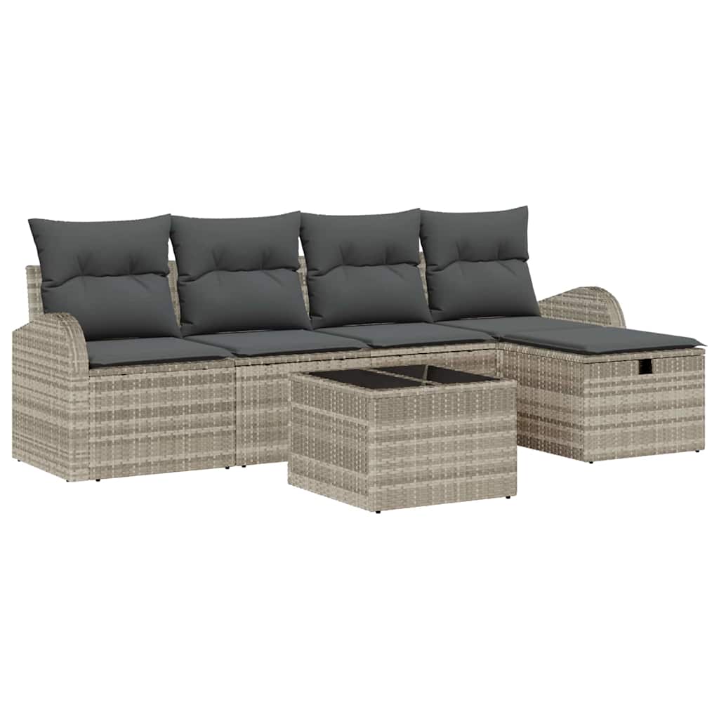 Set Divano da Giardino 6 pz Grigio chiaro polyrattan