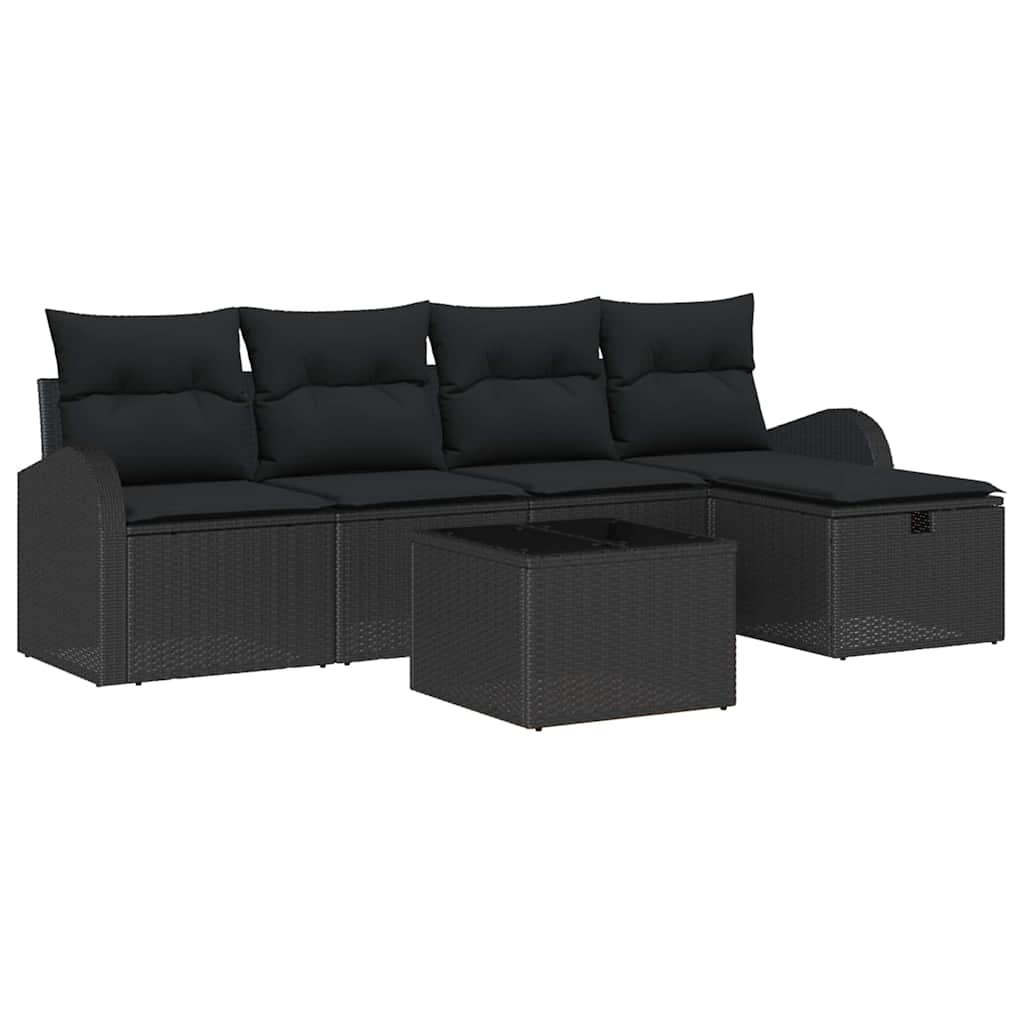 Set Divano da Giardino 6 pz Nero polyrattan