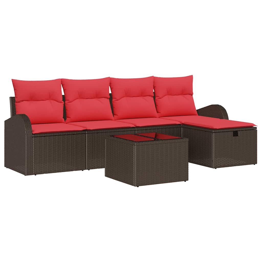 Set Divano da Giardino 6 pz Marrone polyrattan