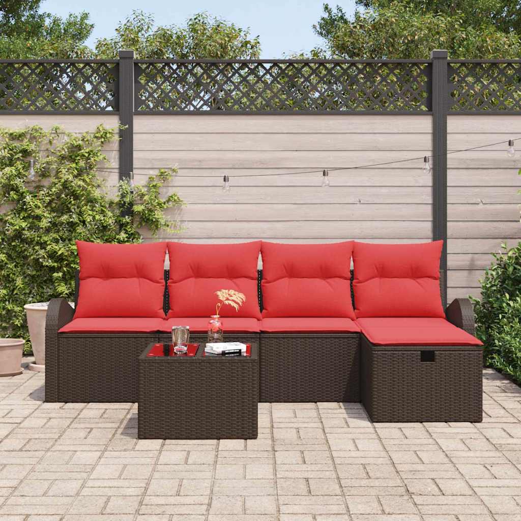 Set Divano da Giardino 6 pz Marrone polyrattan