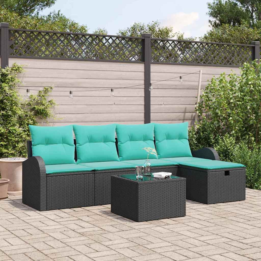Set Divano da Giardino 6 pz Nero polyrattan