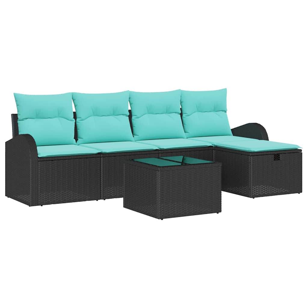 Set Divano da Giardino 6 pz Nero polyrattan