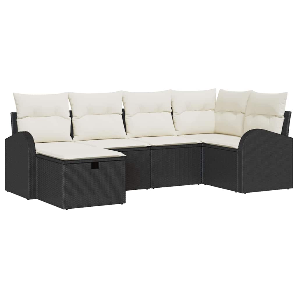 Set Divano da Giardino 6 pz Nero polyrattan
