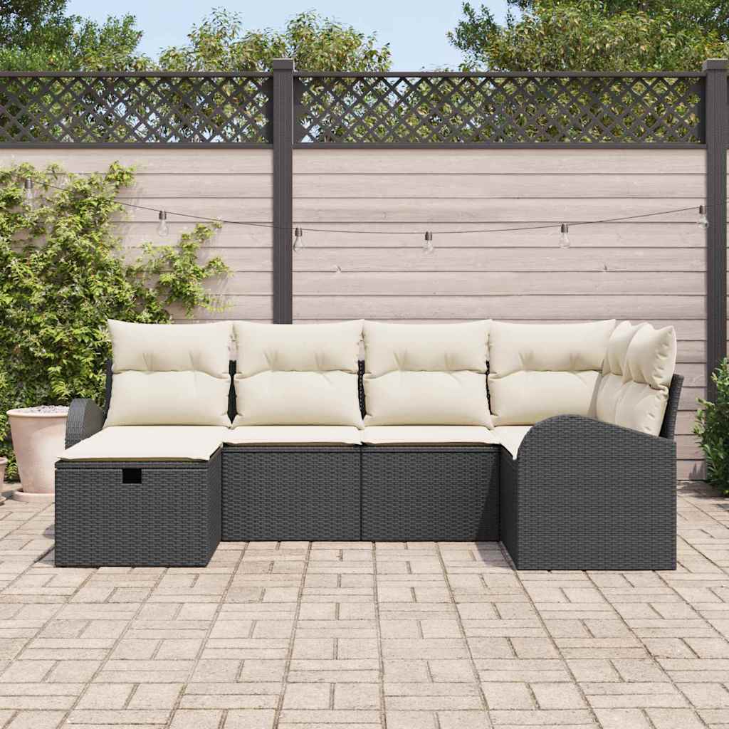 Set Divano da Giardino 6 pz Nero polyrattan