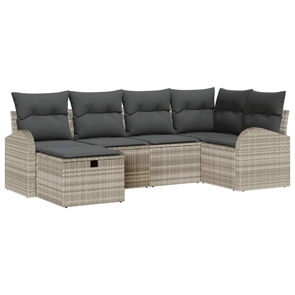 Set Divano da Giardino 6 pz Grigio chiaro polyrattan