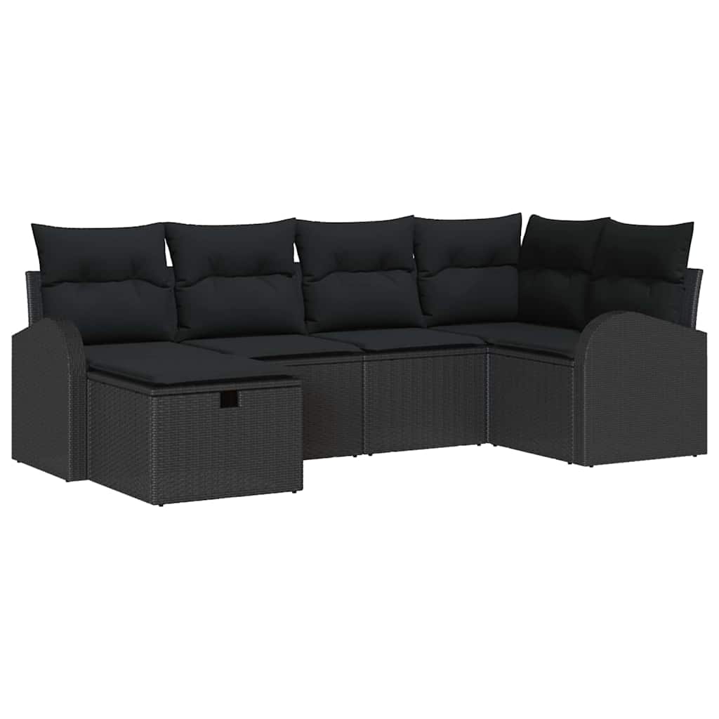 Set Divano da Giardino 6 pz Nero polyrattan